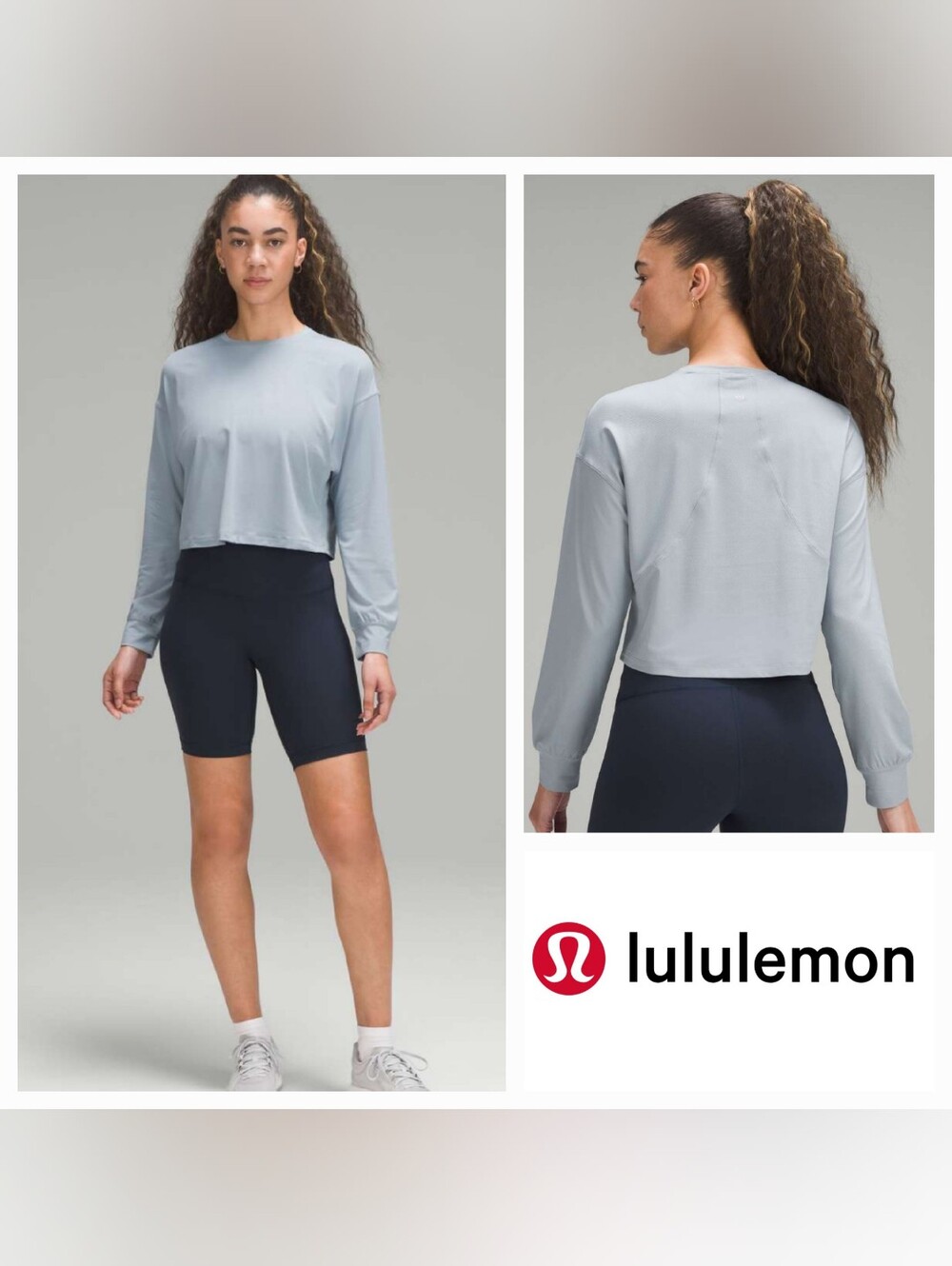 Lululemon Long-Sleeve Crop Top Shirt Abrasion-Resistant Training Sz 8 Athleisure